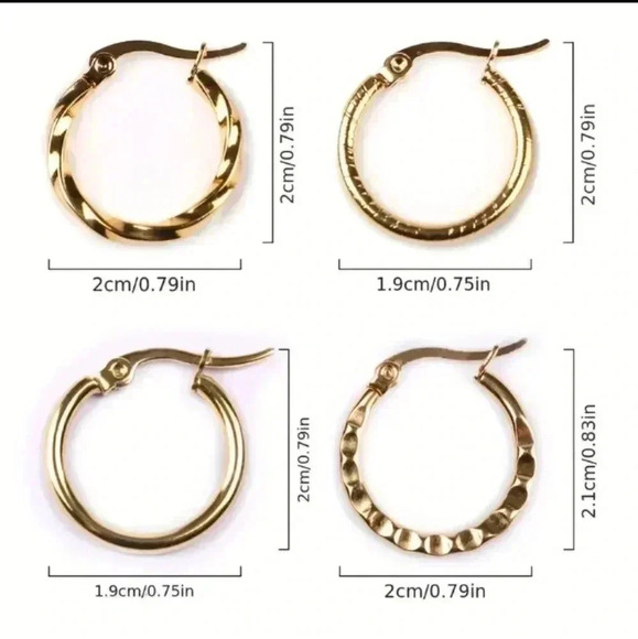 4 Pairs Stainless Steel Circle Round 18k Gold Plated Earrings..NWT - Picture 6 of 6